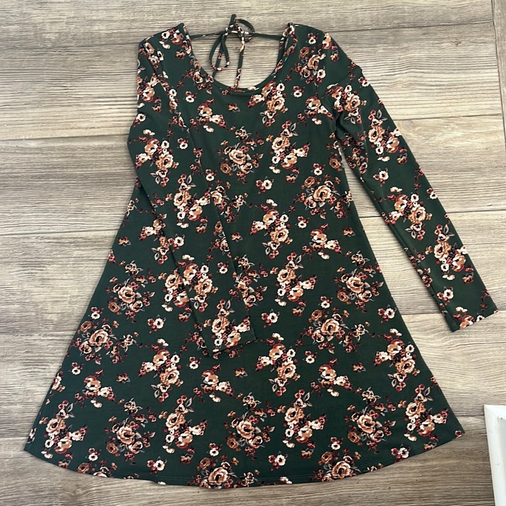 Green Floral Forever 21 Long Sleeve Dress